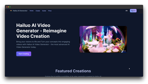 Hailuo AI Video	Interface of the Hailuo AI Video Generator, a tool often integrated with an AI Image Generator to reimagine video creation from conceptual prompts. Online Al Image Generator & Edtor: Online Al Image Generator: AI Image Generator