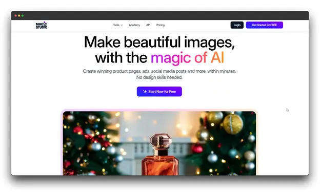 Magic Studio Screenshot of Magic Studio's website, an Online AI Image Generator used for creating winning product pages and social media posts without design skills. Online Al Image Generator & Edtor: Online Al Image Generator: AI Image Generator