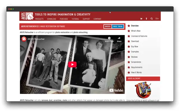 AKVIS Retoucher software screen showing vintage photo repair and scratch removal using Photo Restoration Software: Best Photo Restoration : Photo Restoration Software for Professionals